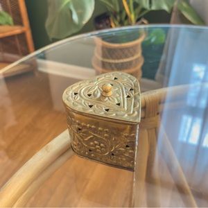 Vintage Ornate Brass Heart Shaped Trinket Box